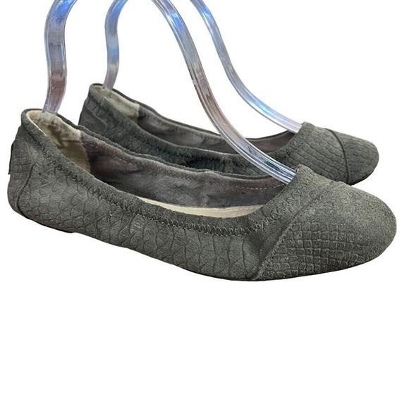 Toms Womens Gray Leather Reptile Print Slip On Square Toe Ballet Flats Shoes 7 - Picture 1 of 16